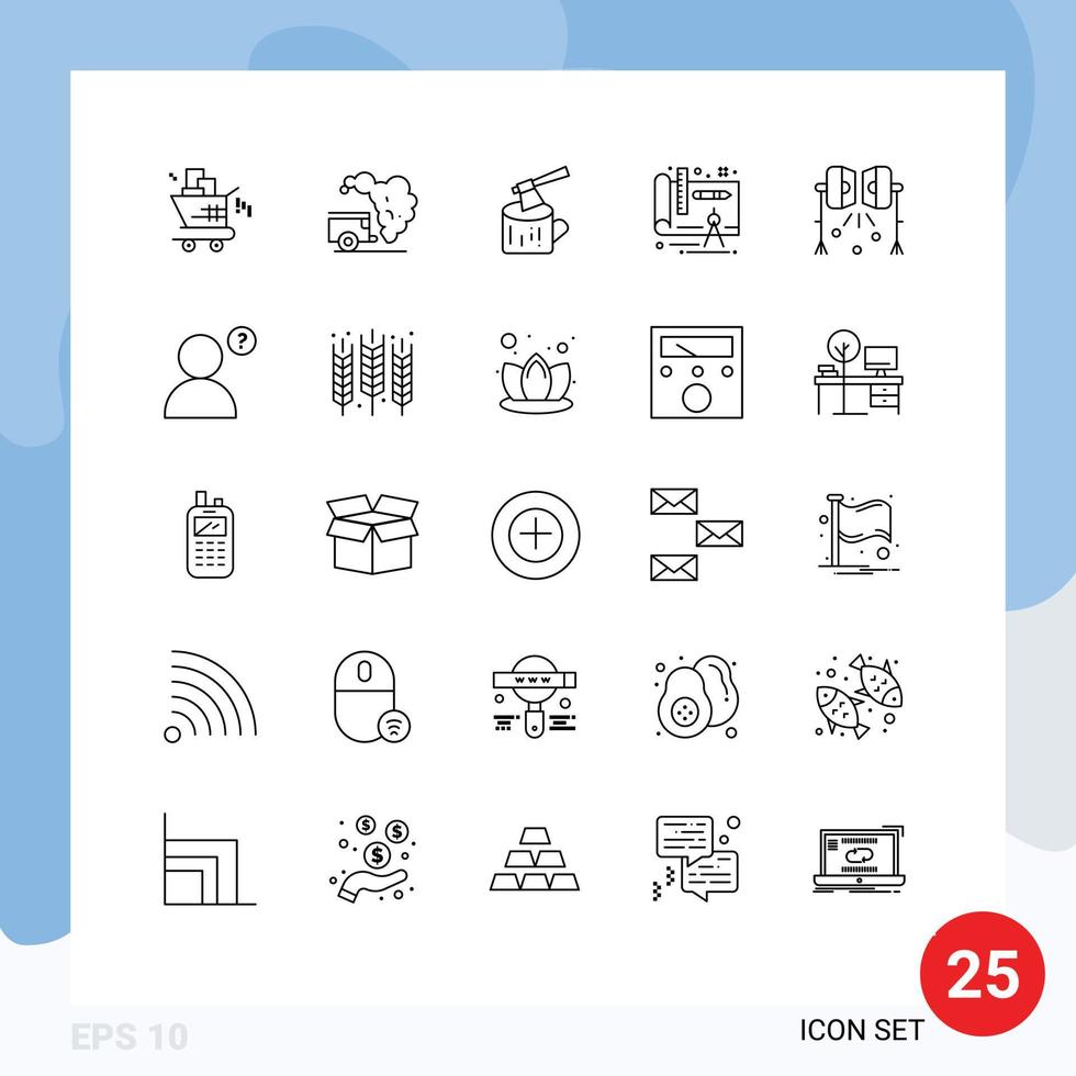 Set of 25 Modern UI Icons Symbols Signs for spotlight illumination ax plan architecture Editable Vector Design Elements