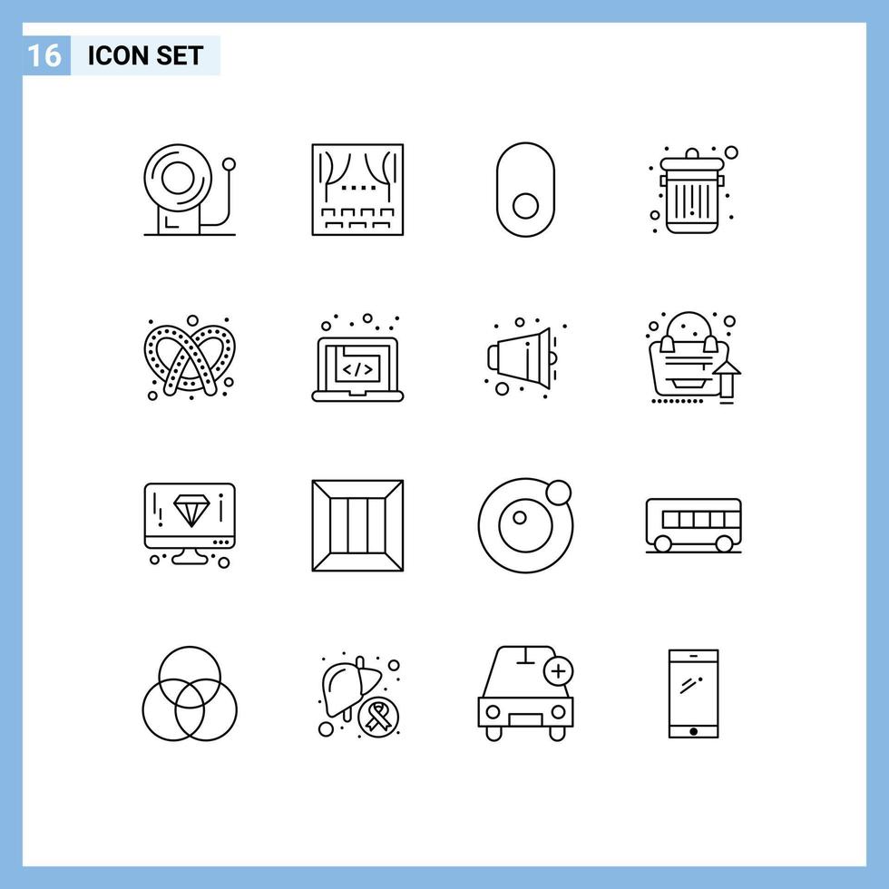 Universal Icon Symbols Group of 16 Modern Outlines of application dough mouse bread trash Editable Vector Design Elements