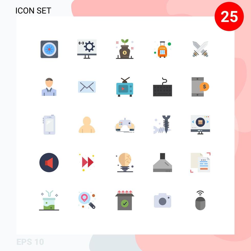 Universal Icon Symbols Group of 25 Modern Flat Colors of fencing travel business suit case bag Editable Vector Design Elements