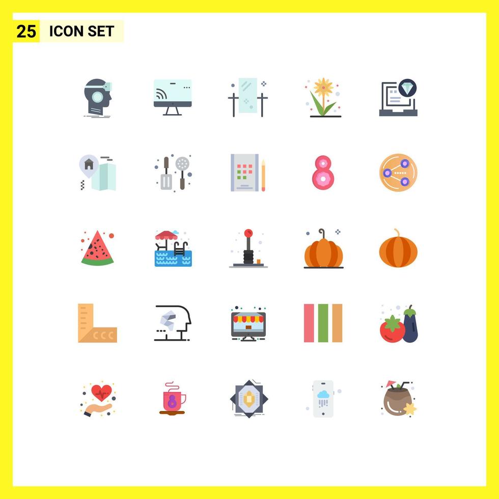 Flat Color Pack of 25 Universal Symbols of sunflower flower wifi farming mirror Editable Vector Design Elements