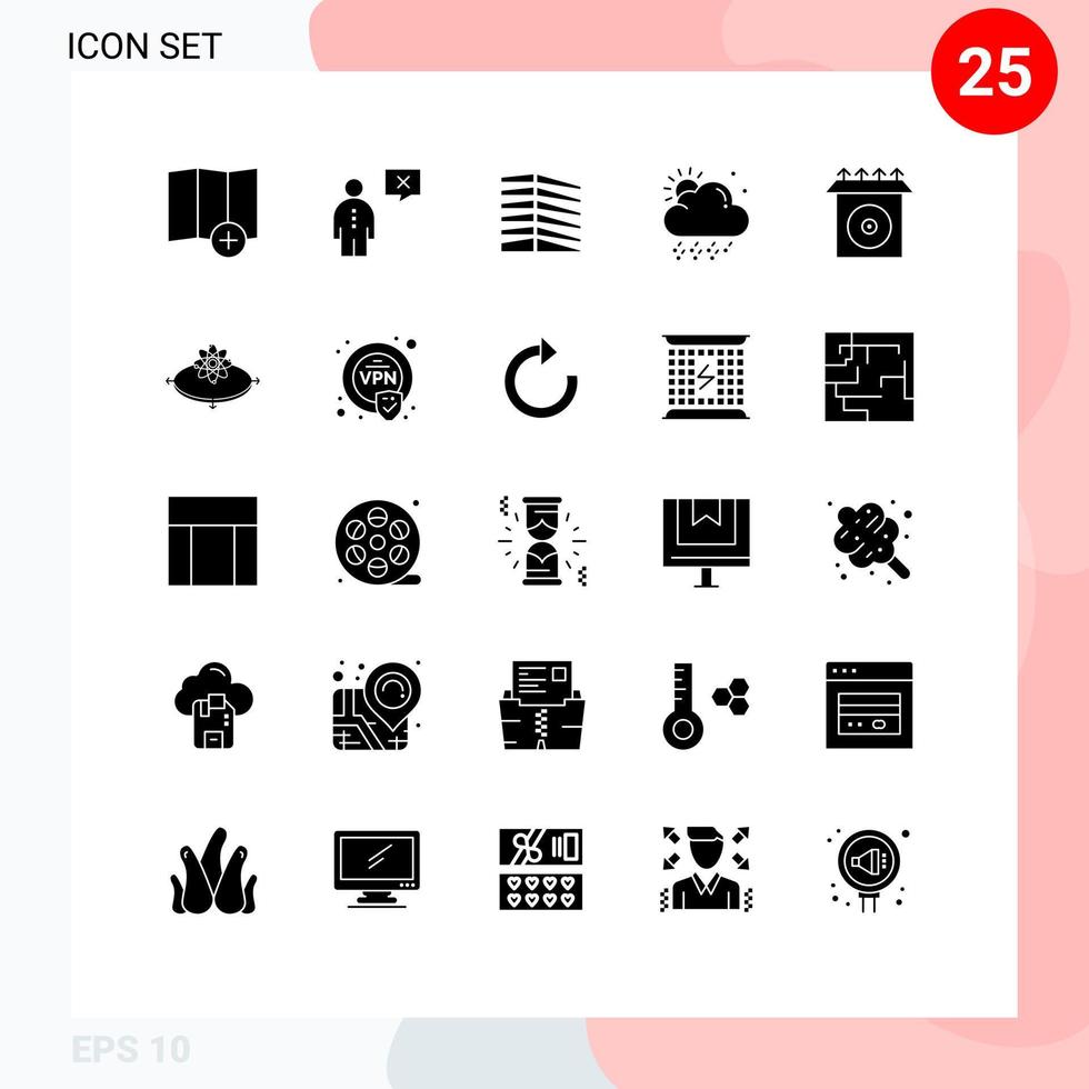 Pictogram Set of 25 Simple Solid Glyphs of install weather building snowy estate Editable Vector Design Elements