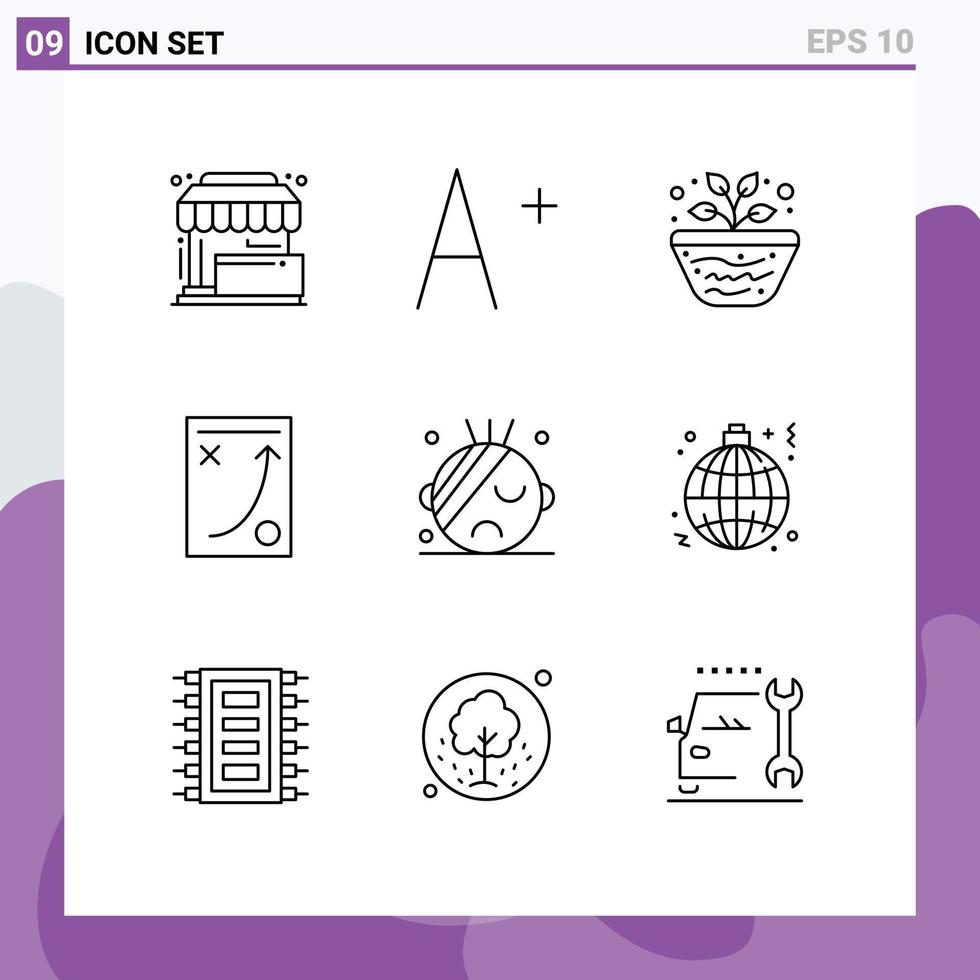 Stock Vector Icon Pack of 9 Line Signs and Symbols for healthcare strategy geography planning diagram Editable Vector Design Elements