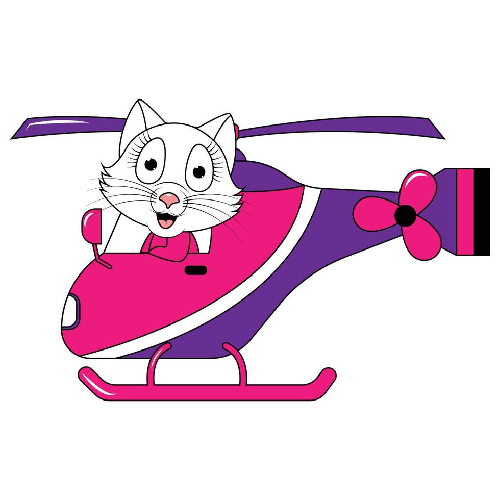 cute animal cartoon ride helicopter vector