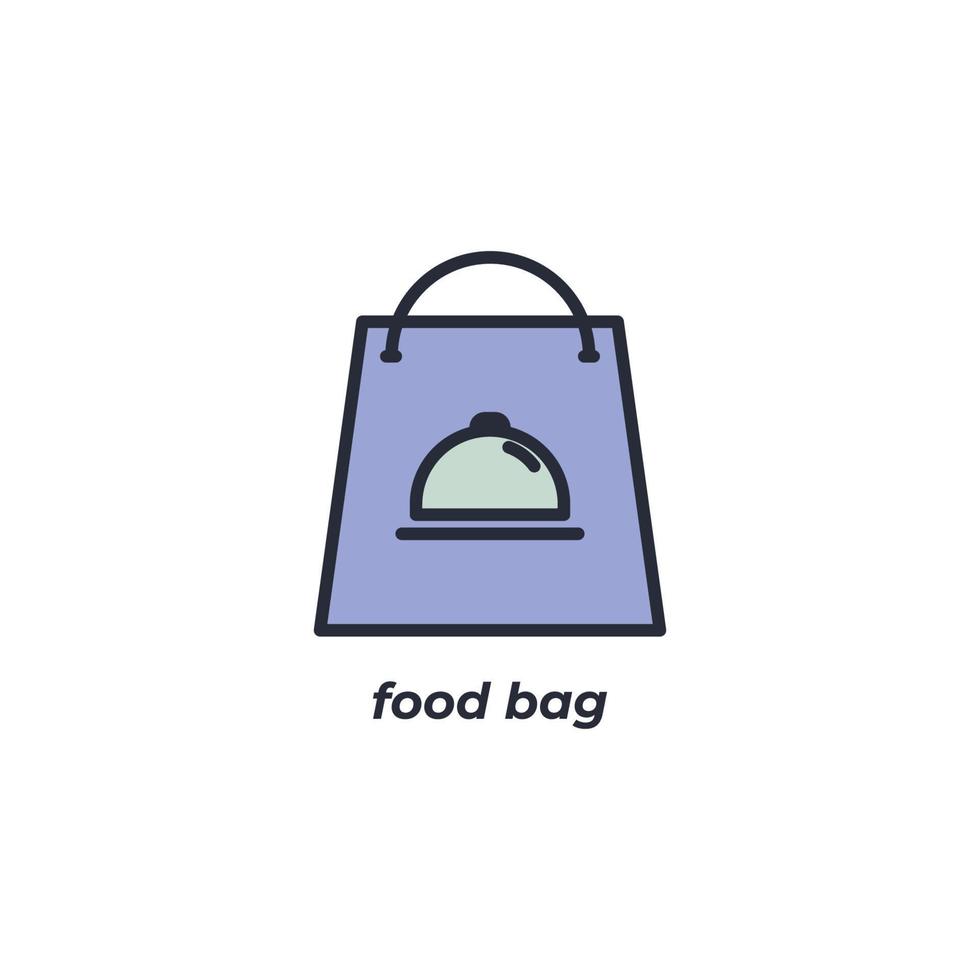 el símbolo de la bolsa de comida de signo vectorial está aislado en un fondo blanco. color de icono editable. vector