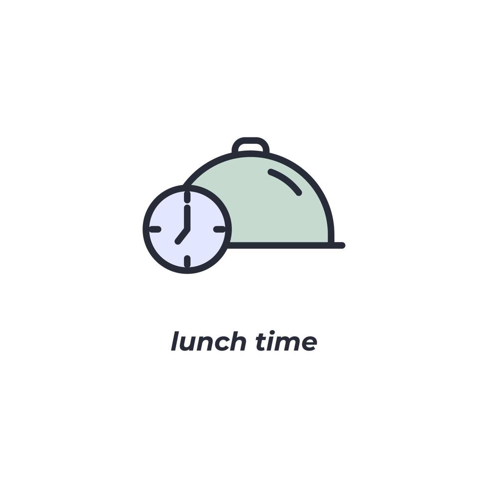 el símbolo de la hora del almuerzo de signo vectorial está aislado en un fondo blanco. color de icono editable. vector