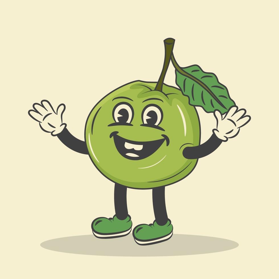 Retro Guava Cartoon Character Vector Illustration