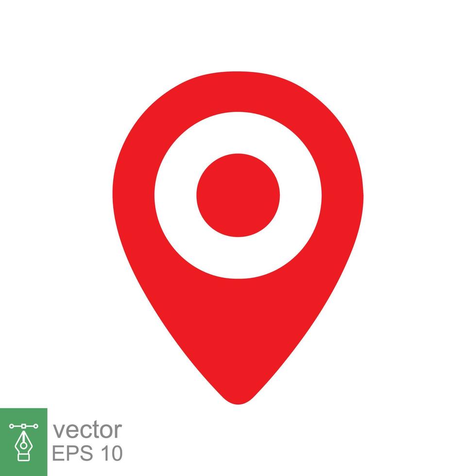 Location pin icon. Simple flat style. Red map point, place marker, position mark, tag, pointer, navigation concept. Vector illustration isolated on white background. EPS 10.