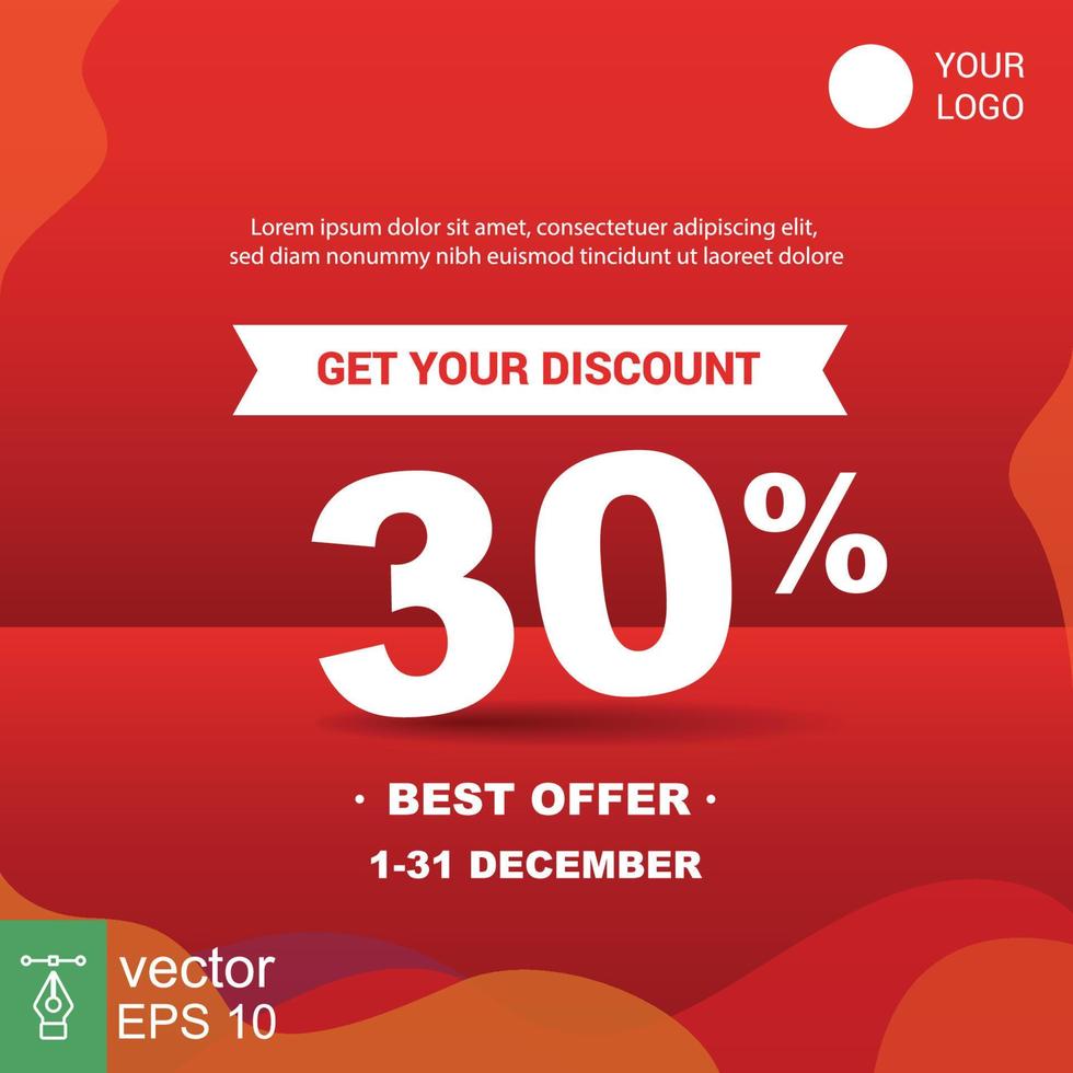 30 off sale discount banner. Special sale red label with offer details. Discount offer price tag promotion. Vector illustration EPS 10.