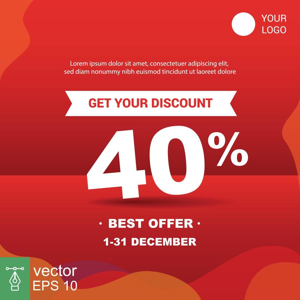 40 off sale discount banner. Special sale red label with offer details. Discount offer price tag promotion. Vector illustration EPS 10.