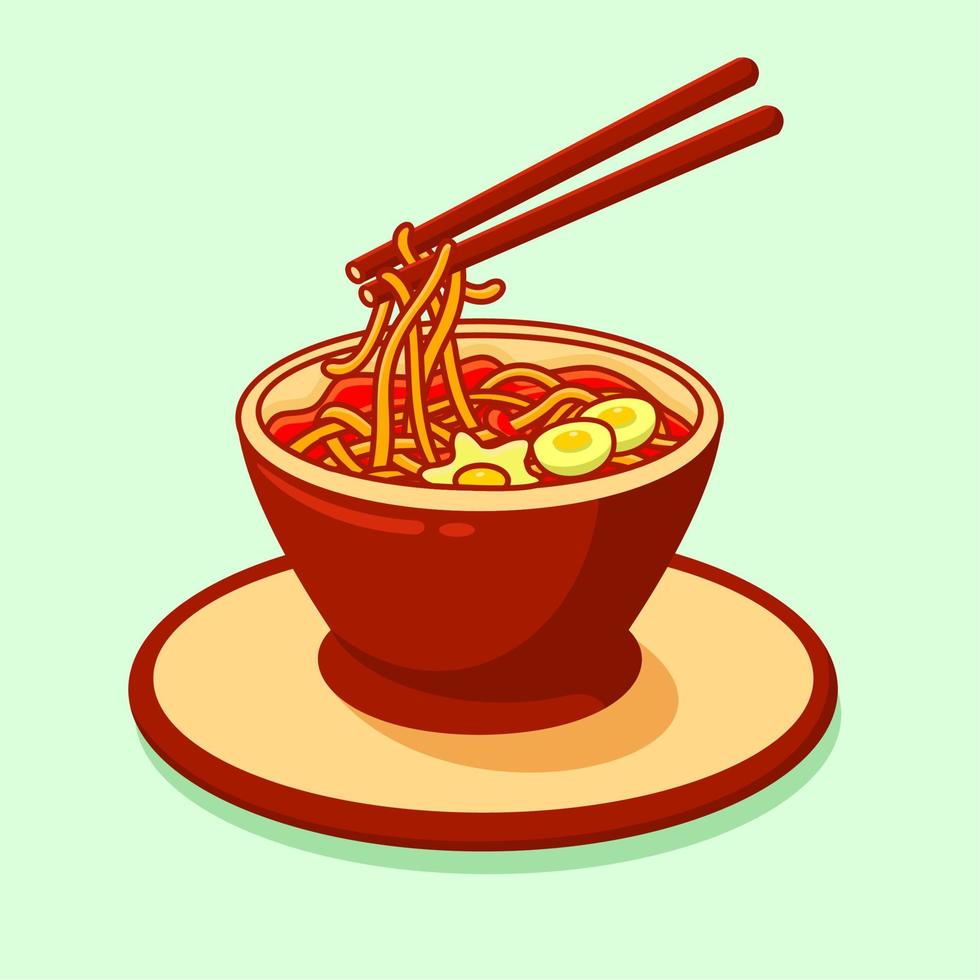 spicy flavore noodles with egg topping, suitable for the needs of social media post elements vector