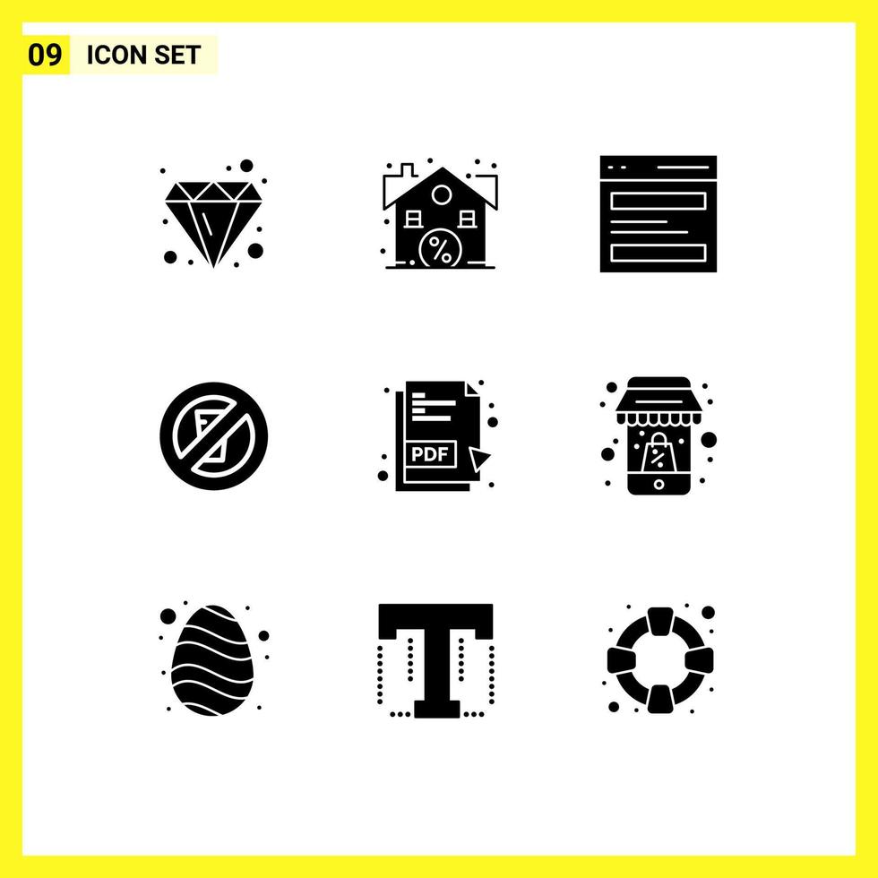 Pack of 9 Modern Solid Glyphs Signs and Symbols for Web Print Media such as pdf no water communication no drinking user Editable Vector Design Elements