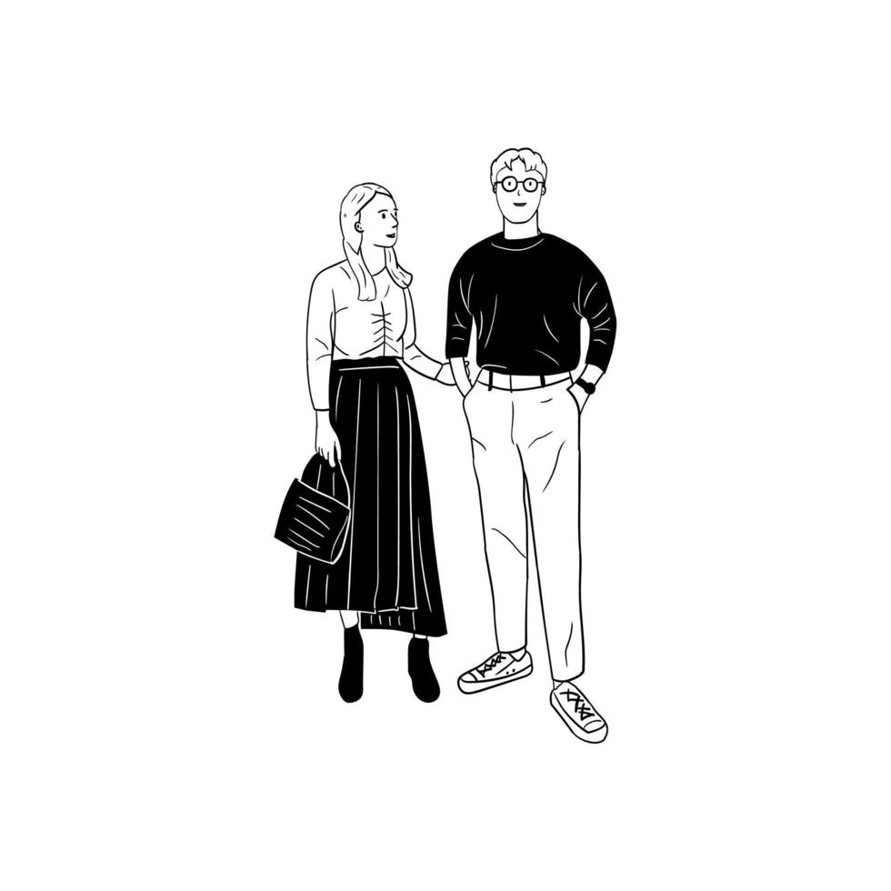 ilustración minimalista de una pareja enamorada, pareja de arte lineal vector