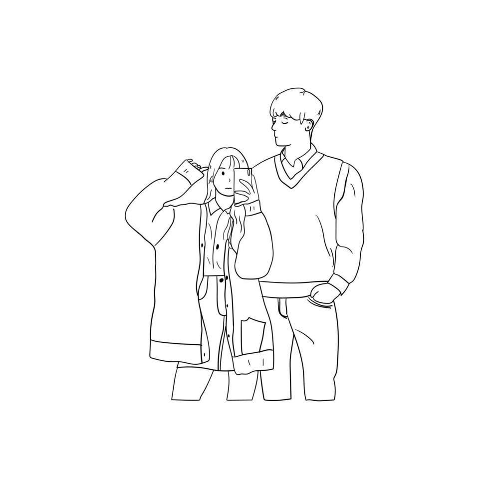 minimalistic illustration of a couple in love, line art couple 16257730