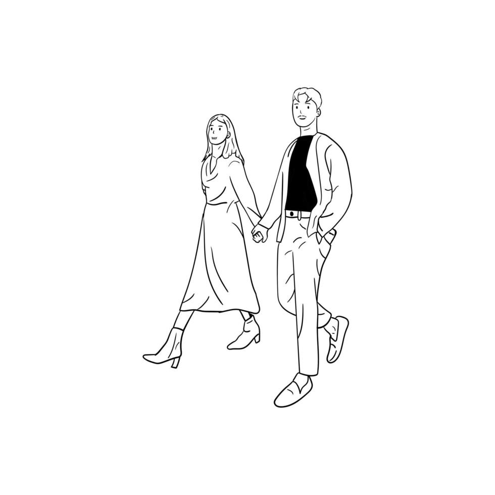 minimalistic illustration of a couple in love, line art couple vector