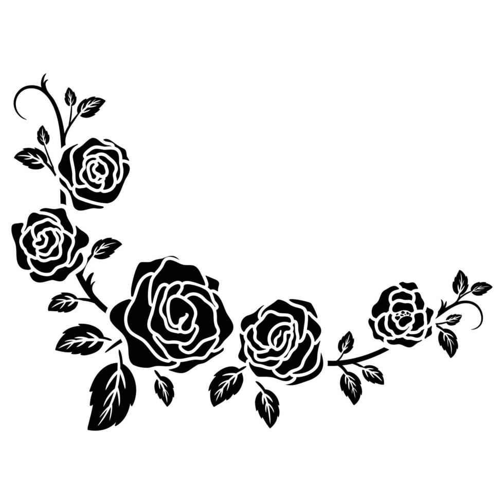 silhouette black motif rose flower blooming vector