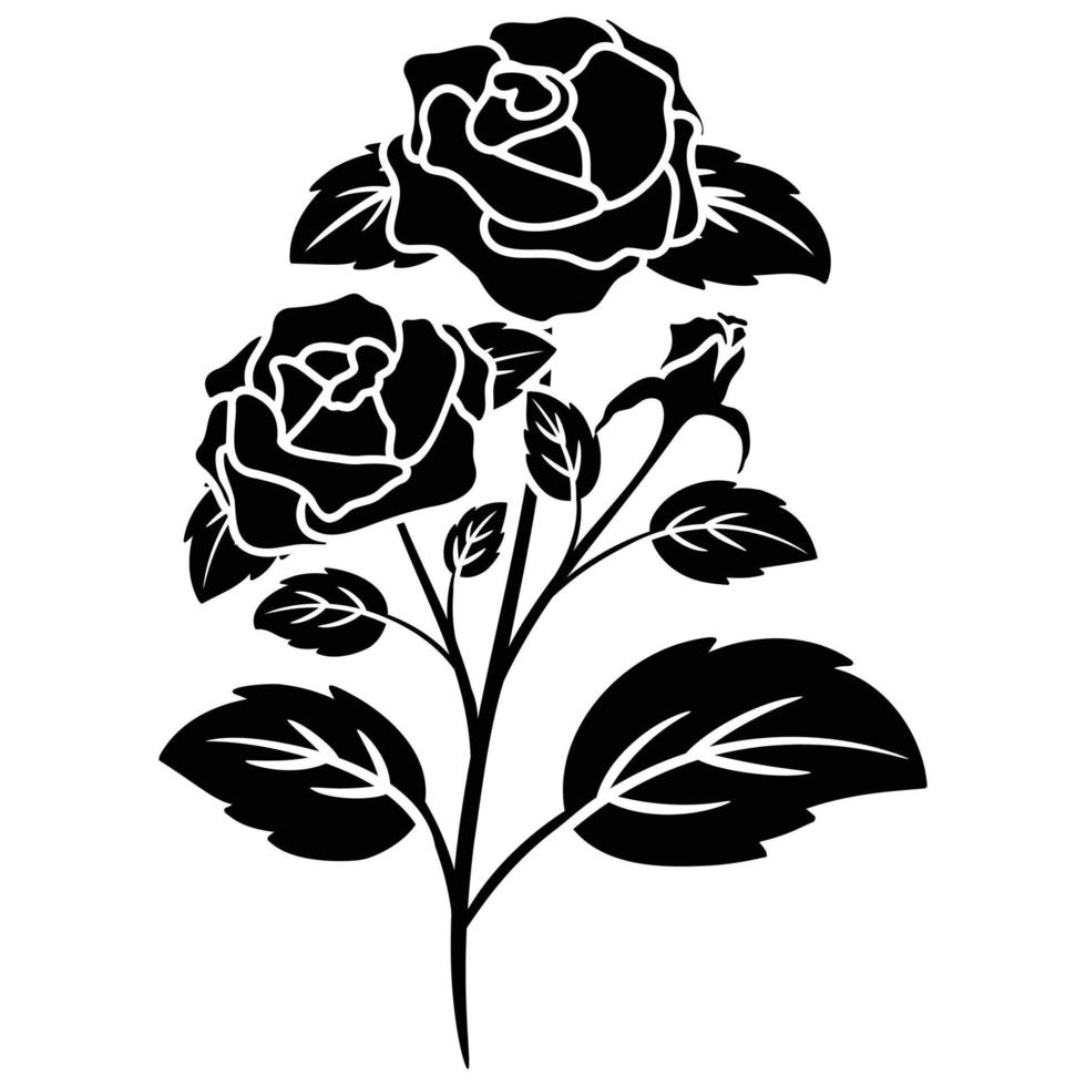 silhouette black motif rose flower blooming vector