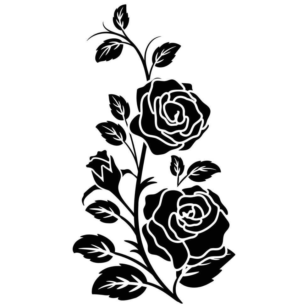 silhouette black motif rose flower blooming vector