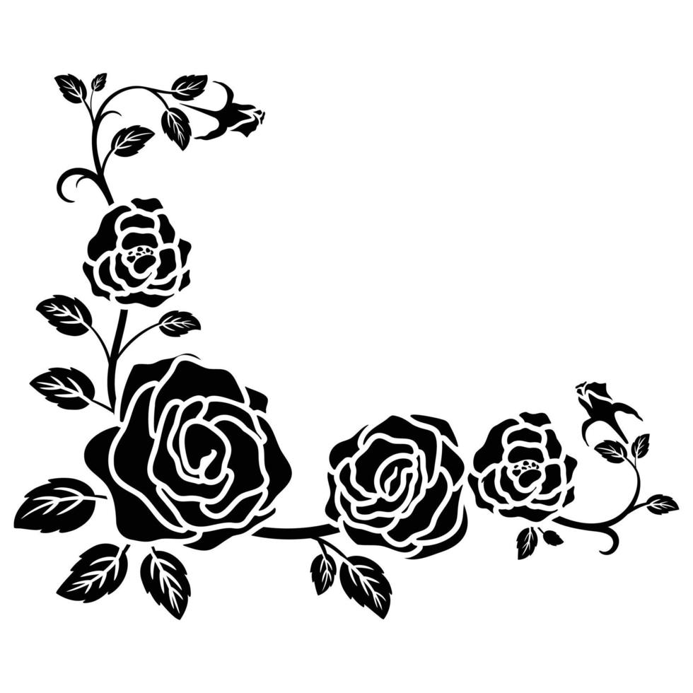 silhouette black motif rose flower blooming vector