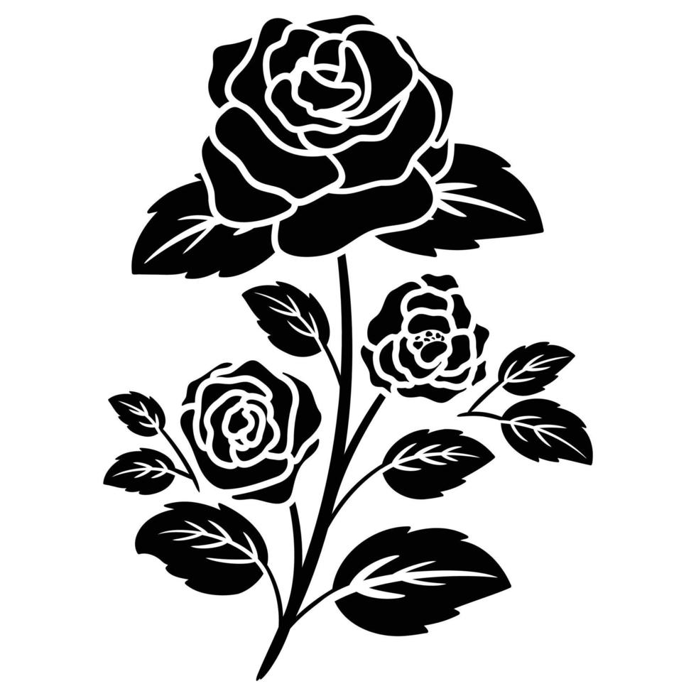 silhouette black motif rose flower blooming vector