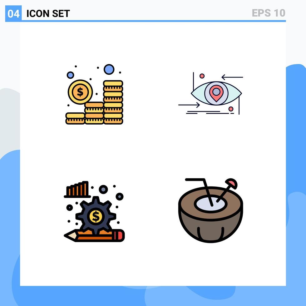 User Interface Pack of 4 Basic Filledline Flat Colors of budget analysis process coins gen finance Editable Vector Design Elements