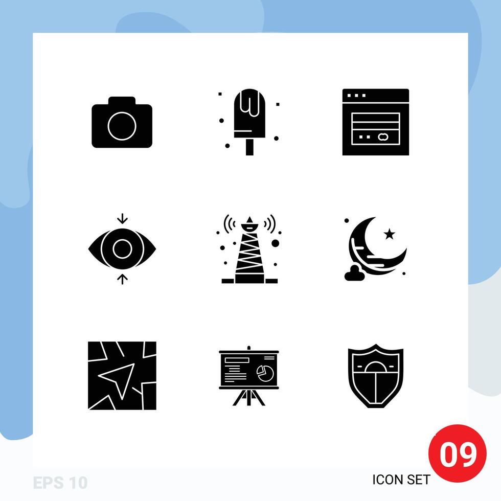 9 Solid Glyph concept for Websites Mobile and Apps tower signal atm view eye Editable Vector Design Elements