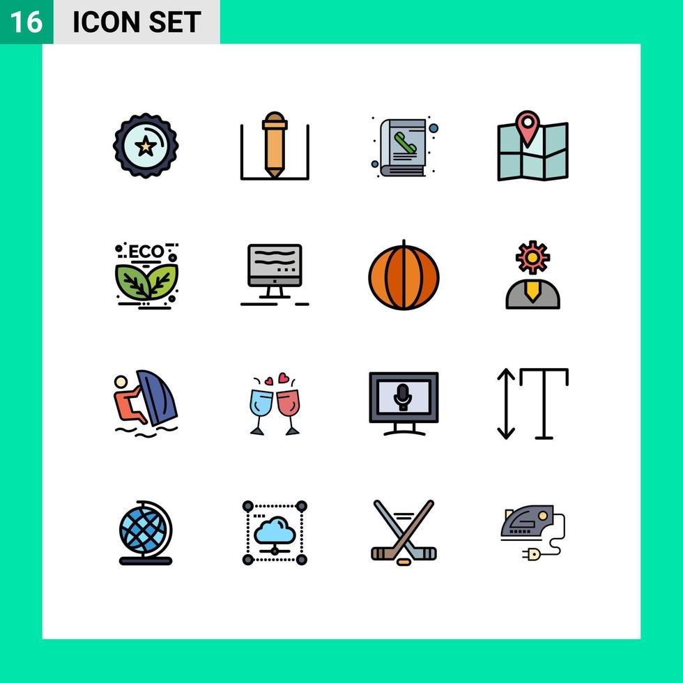 Stock Vector Icon Pack of 16 Line Signs and Symbols for leaf energy phone energy pin Editable Creative Vector Design Elements