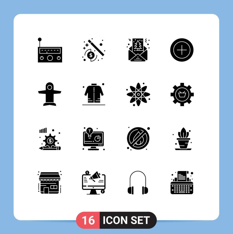 Modern Set of 16 Solid Glyphs and symbols such as vehicles takeoff christmas plane money Editable Vector Design Elements