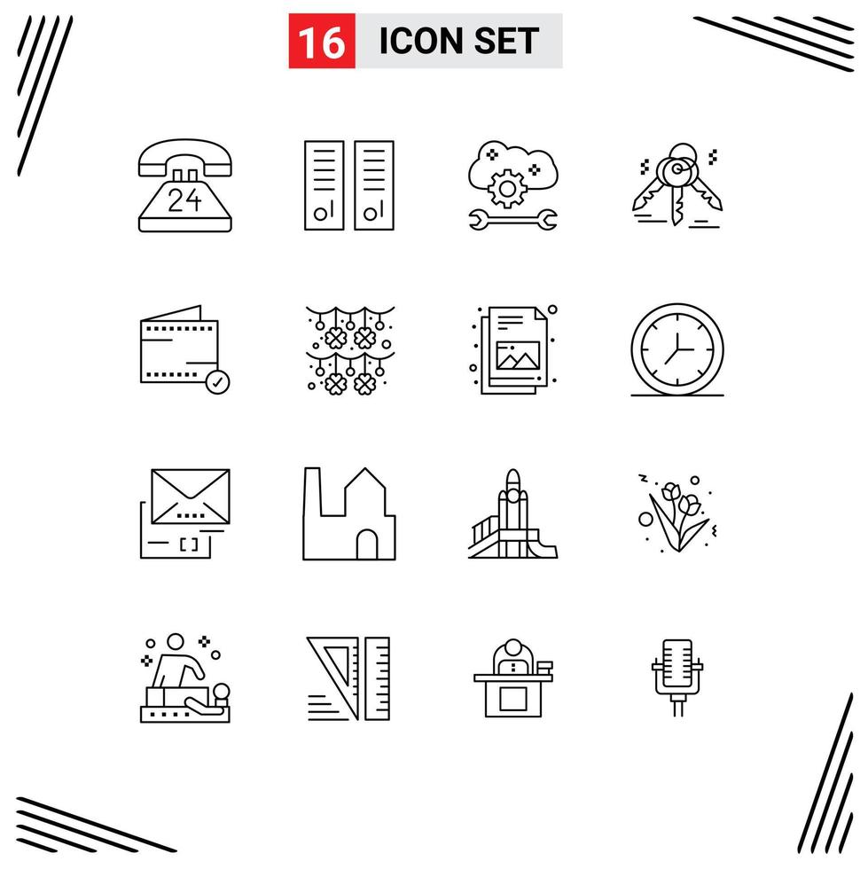 Modern Set of 16 Outlines and symbols such as real estate house school cloud sync settings cloud service configure Editable Vector Design Elements