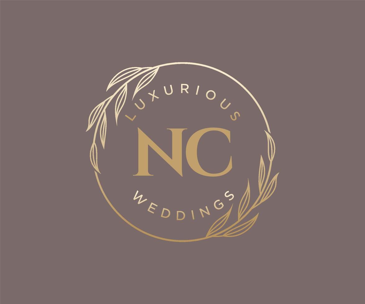 NC Initials letter Wedding monogram logos template, hand drawn modern minimalistic and floral templates for Invitation cards, Save the Date, elegant identity. vector