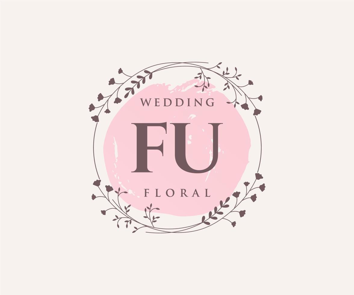FU Initials letter Wedding monogram logos template, hand drawn modern minimalistic and floral templates for Invitation cards, Save the Date, elegant identity. vector