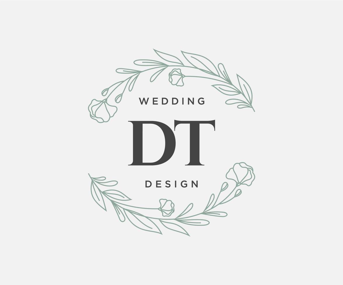 DT Initials letter Wedding monogram logos collection, hand drawn modern minimalistic and floral templates for Invitation cards, Save the Date, elegant identity for restaurant, boutique, cafe in vector