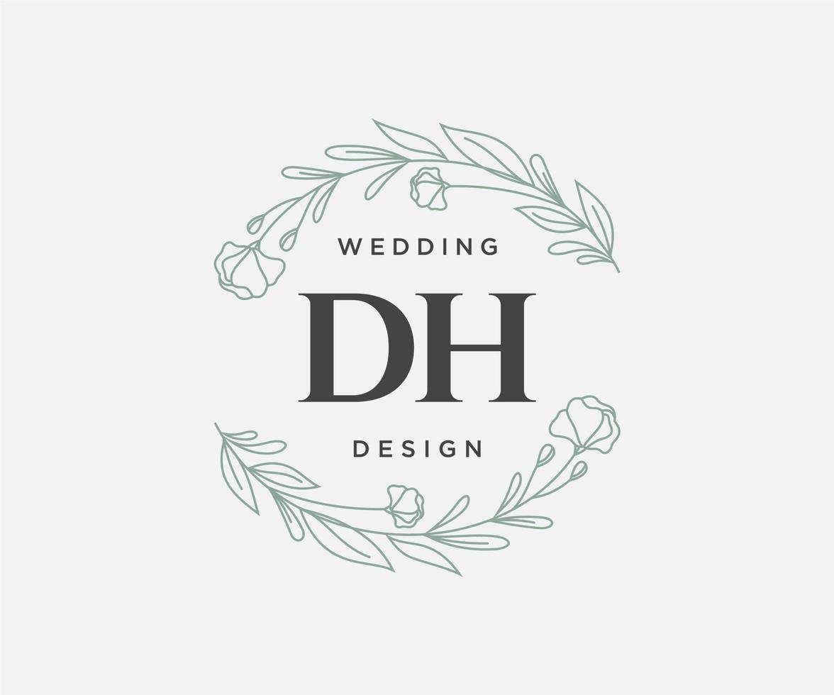DH Initials letter Wedding monogram logos collection, hand drawn modern minimalistic and floral templates for Invitation cards, Save the Date, elegant identity for restaurant, boutique, cafe in vector