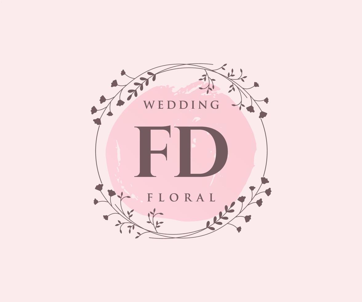 plantilla de logotipos de monograma de boda con letras iniciales fd, plantillas florales y minimalistas modernas dibujadas a mano para tarjetas de invitación, guardar la fecha, identidad elegante. vector