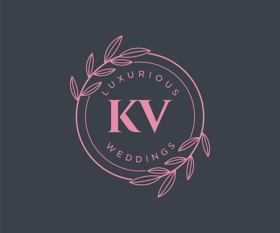 KV Initials letter Wedding monogram logos template, hand drawn modern minimalistic and floral templates for Invitation cards, Save the Date, elegant identity. vector