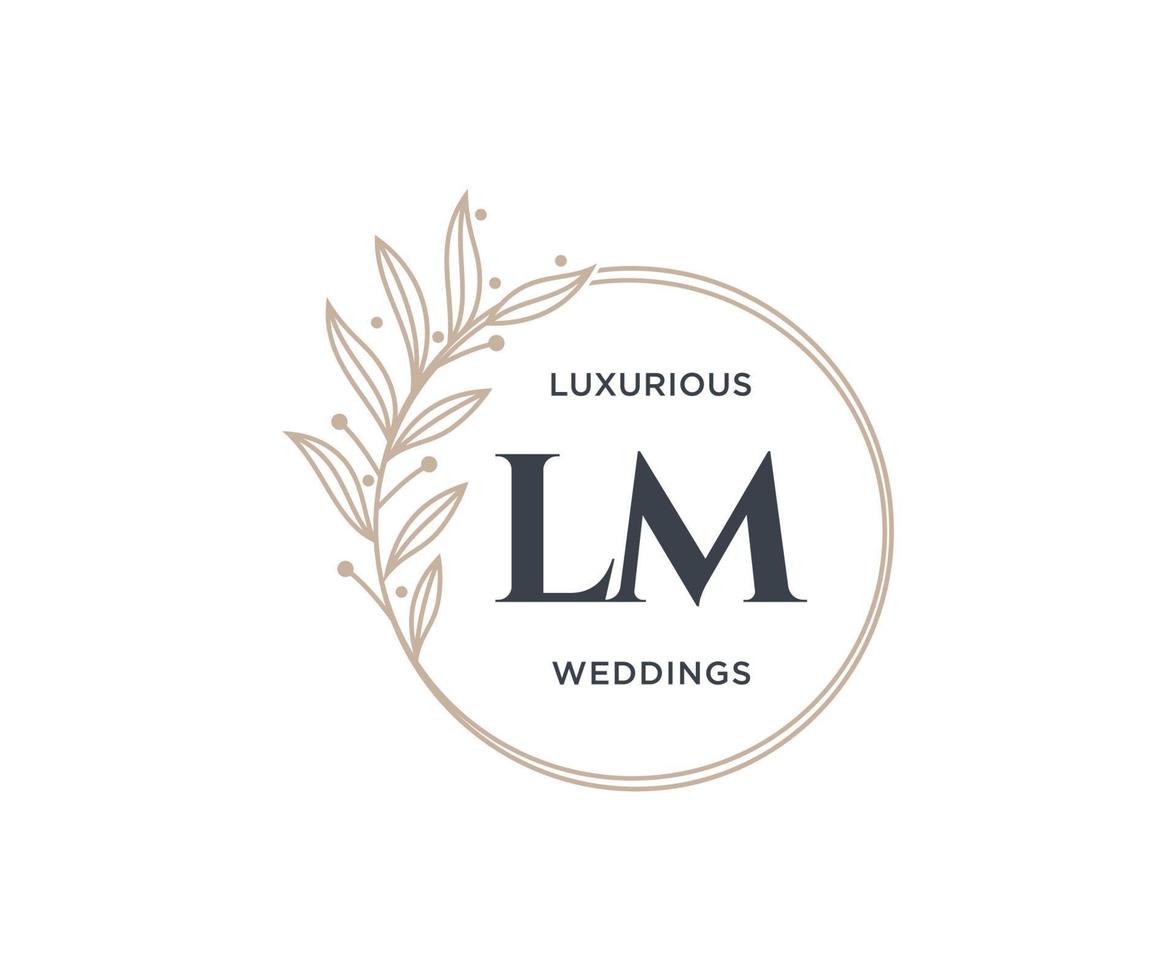 Plantilla de logotipos de monograma de boda con letras iniciales de lm, plantillas minimalistas y florales modernas dibujadas a mano para tarjetas de invitación, guardar la fecha, identidad elegante. vector