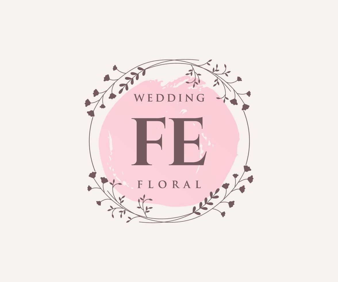 FE Initials letter Wedding monogram logos template, hand drawn modern minimalistic and floral templates for Invitation cards, Save the Date, elegant identity. vector