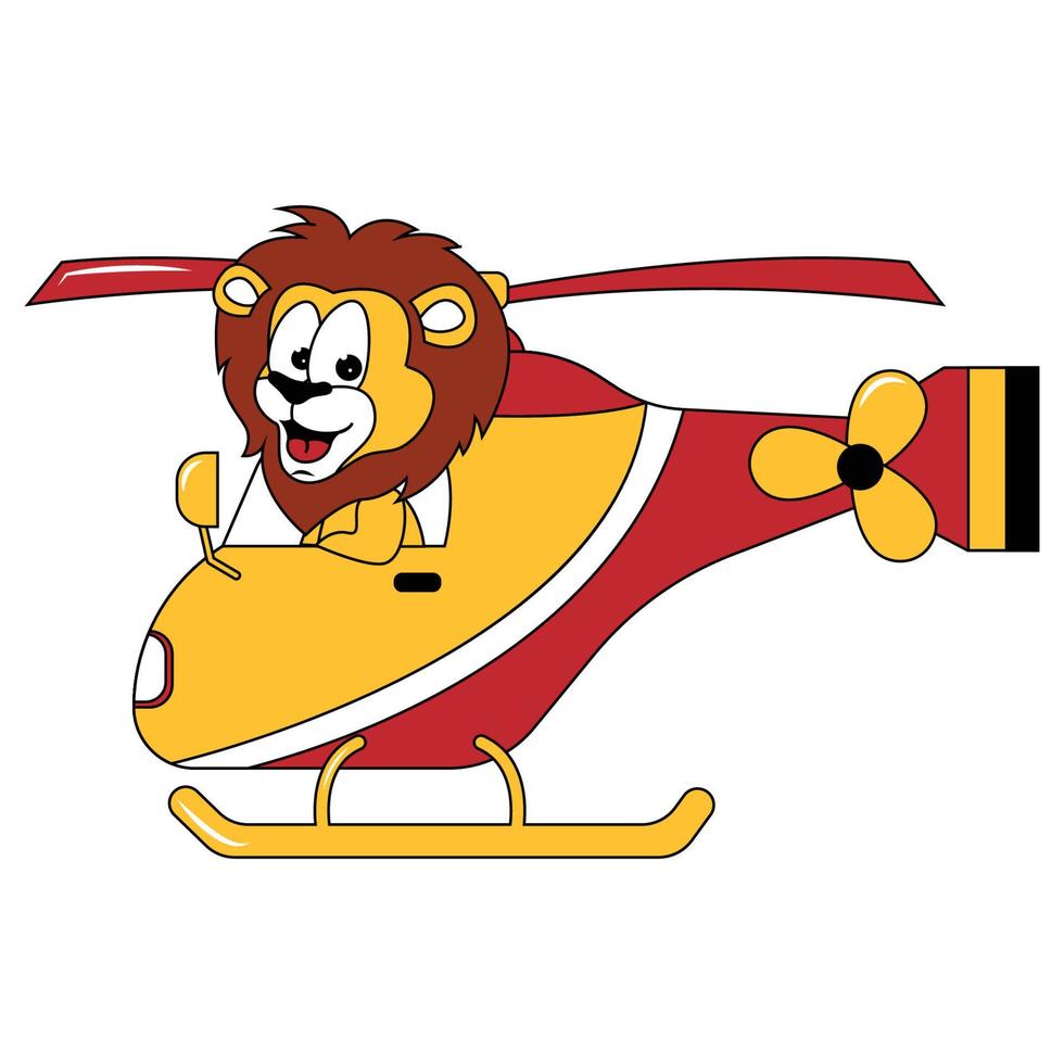 cute animal cartoon ride helicopter vector