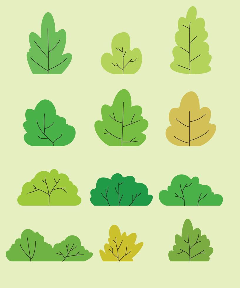 simple set bush natural texture silhouette on every season color vector illustration EPS10