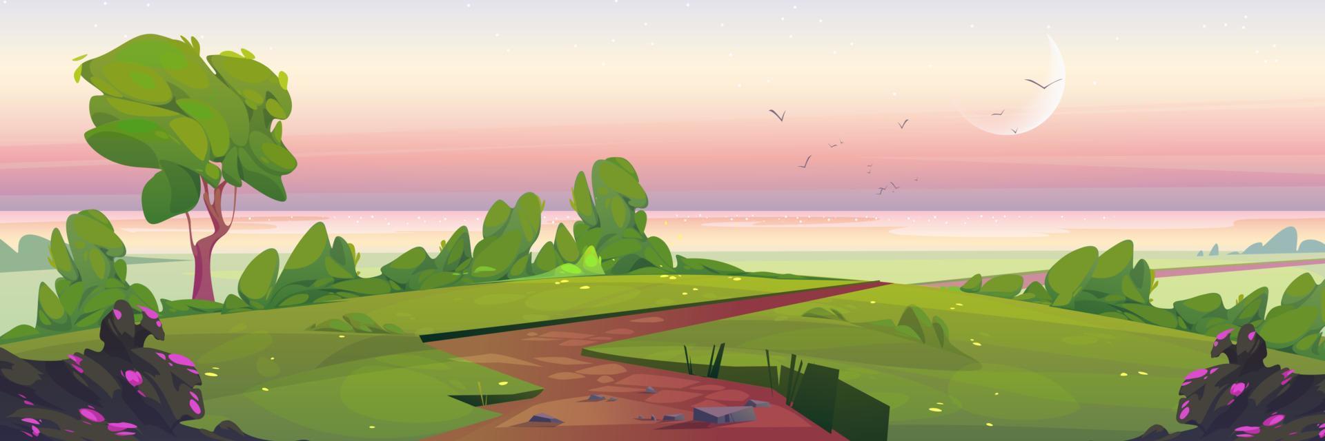 Sunrise nature landscape, summer early morning vector