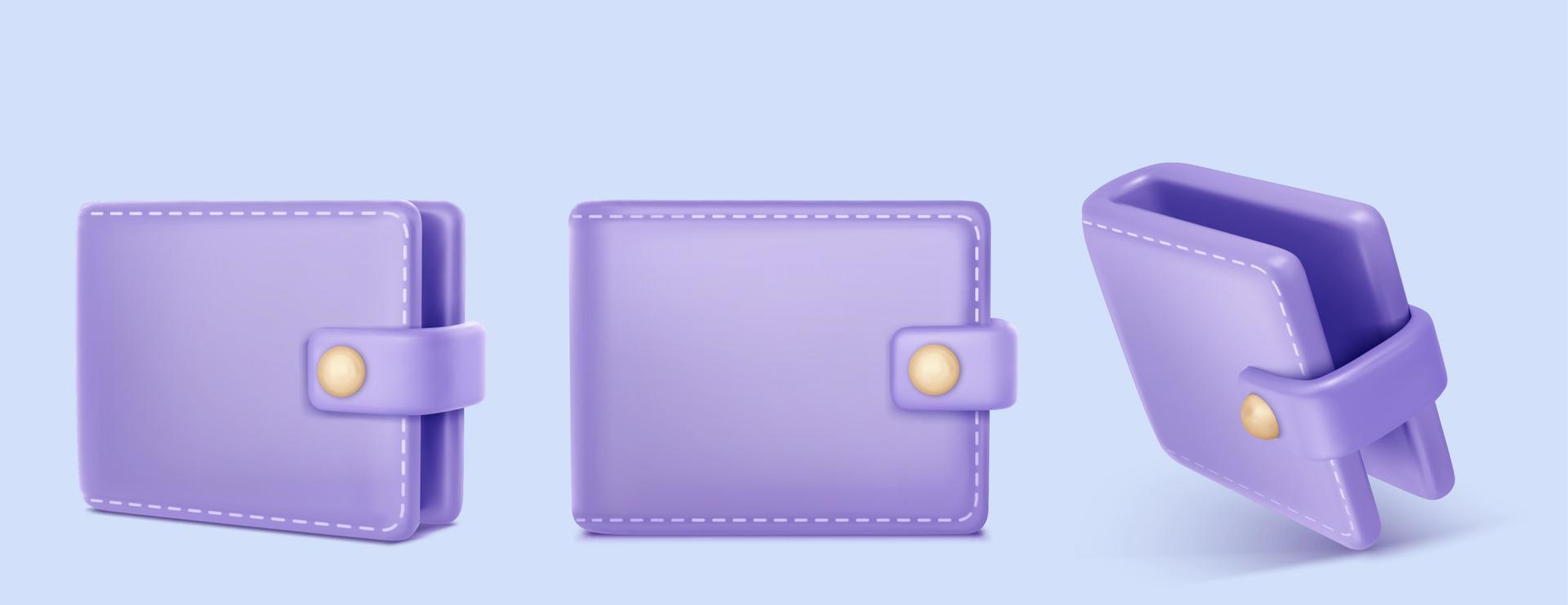 Wallet 3d icon, purse for money cash vector