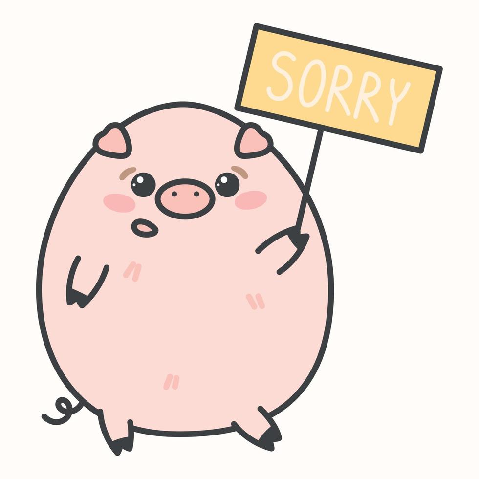Cute Cartoon baby Pig holding a plate with text Sorry. vector