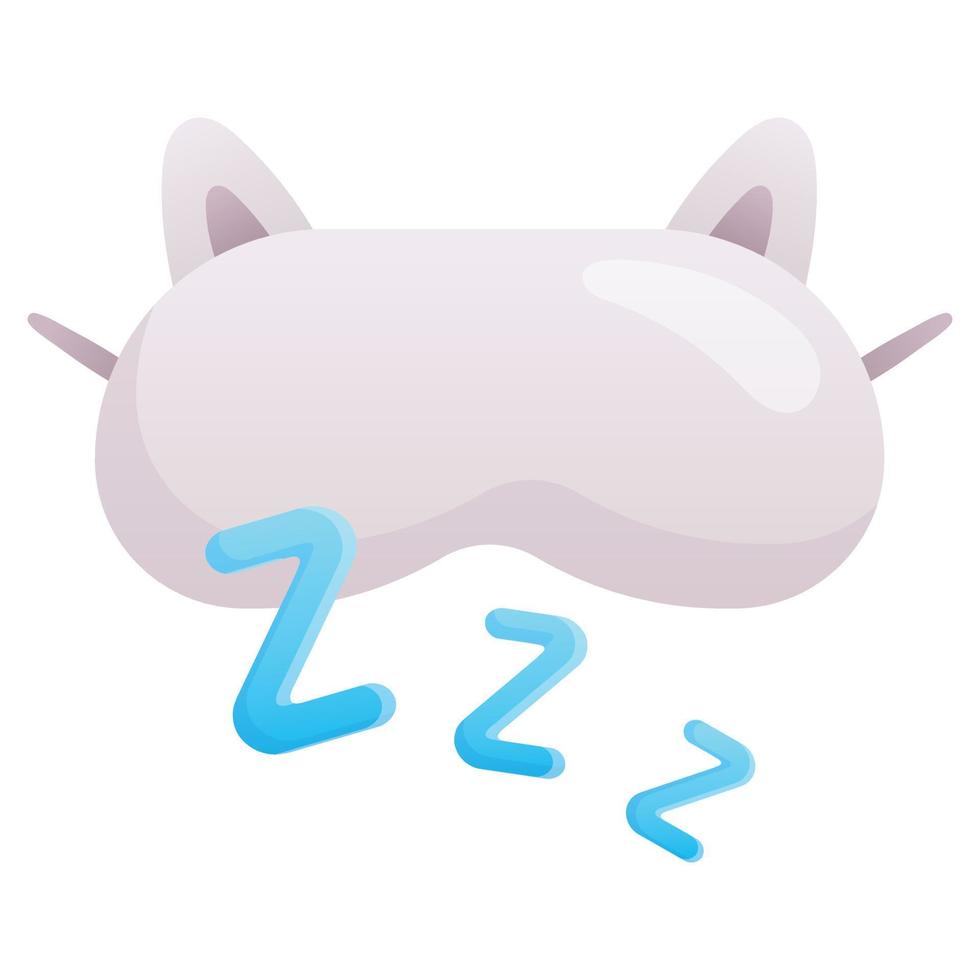 Cute fluffy sleep eye mask with cat ears and ties and letters zzz. Sleep time vector flat icon. Design element, funny night accessory.