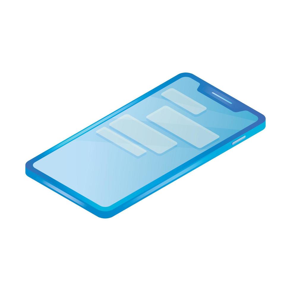 Vector isometric illustration of modern flat smartphone. A portable gadget or device with icons of pop-up messages in the chat.