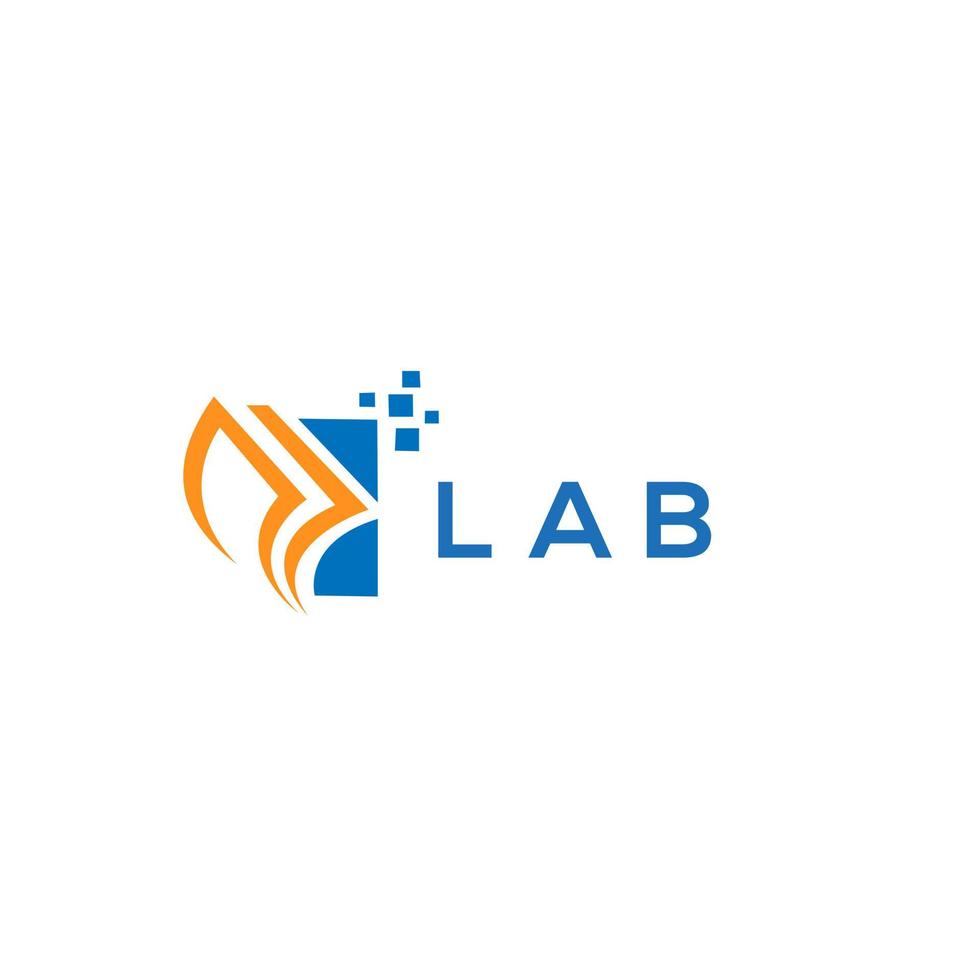 diseño de logotipo de contabilidad de reparación de crédito de laboratorio sobre fondo blanco. concepto de logotipo de letra de gráfico de crecimiento de iniciales creativas de laboratorio. diseño de logotipo de finanzas empresariales de laboratorio. vector