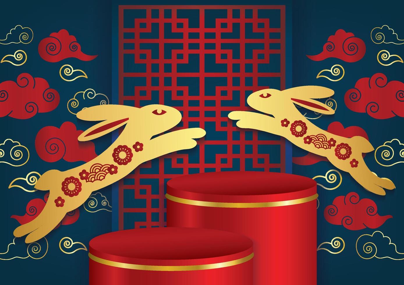 chinese new year rabbit year 2023 banner design on blue background vector