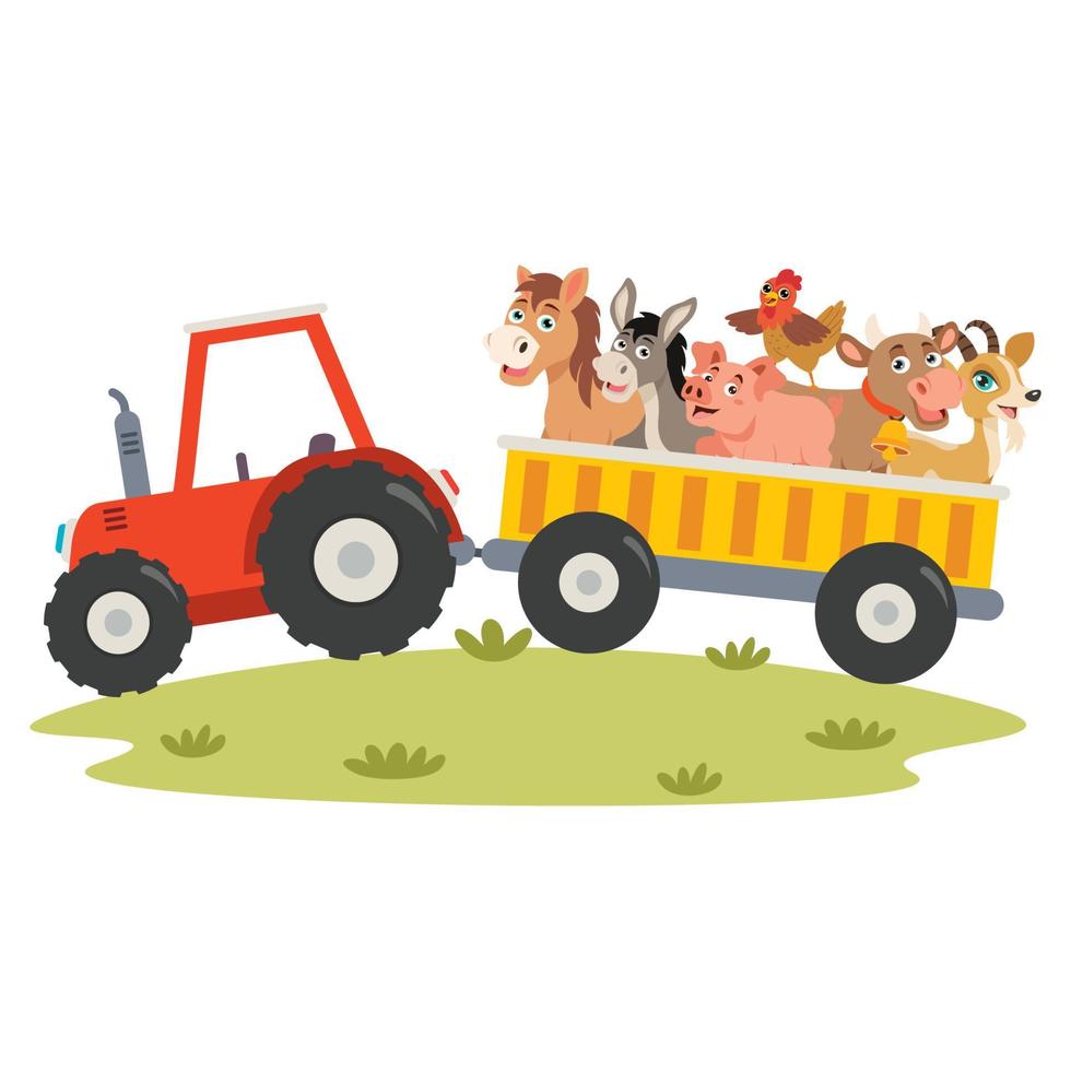 escena de la granja con animales de dibujos animados vector