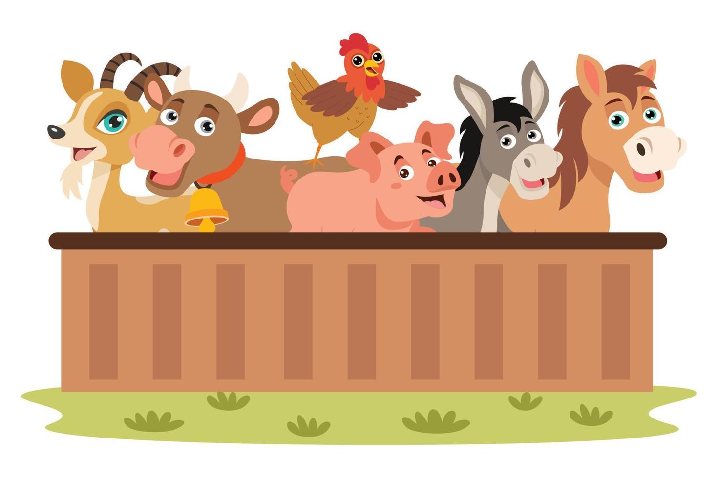 Farm Scene With Cartoon Animals vector