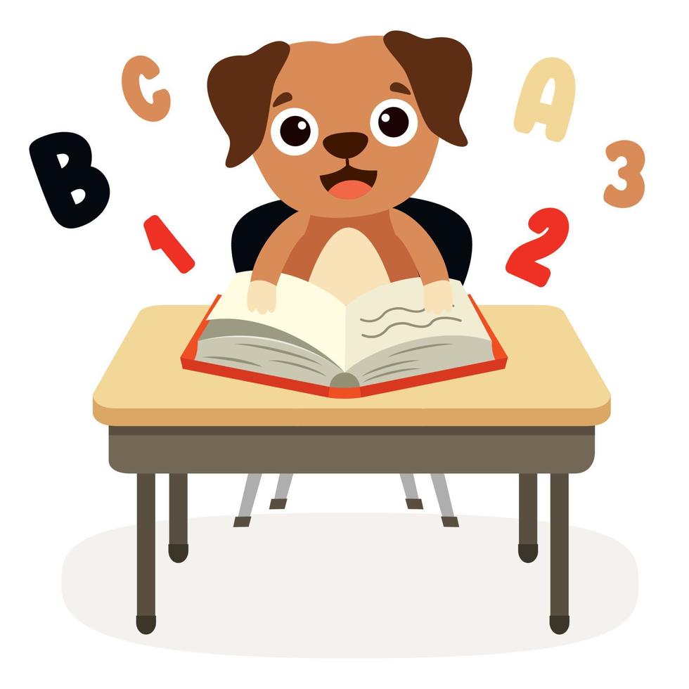 ilustración de educación con perro de dibujos animados vector