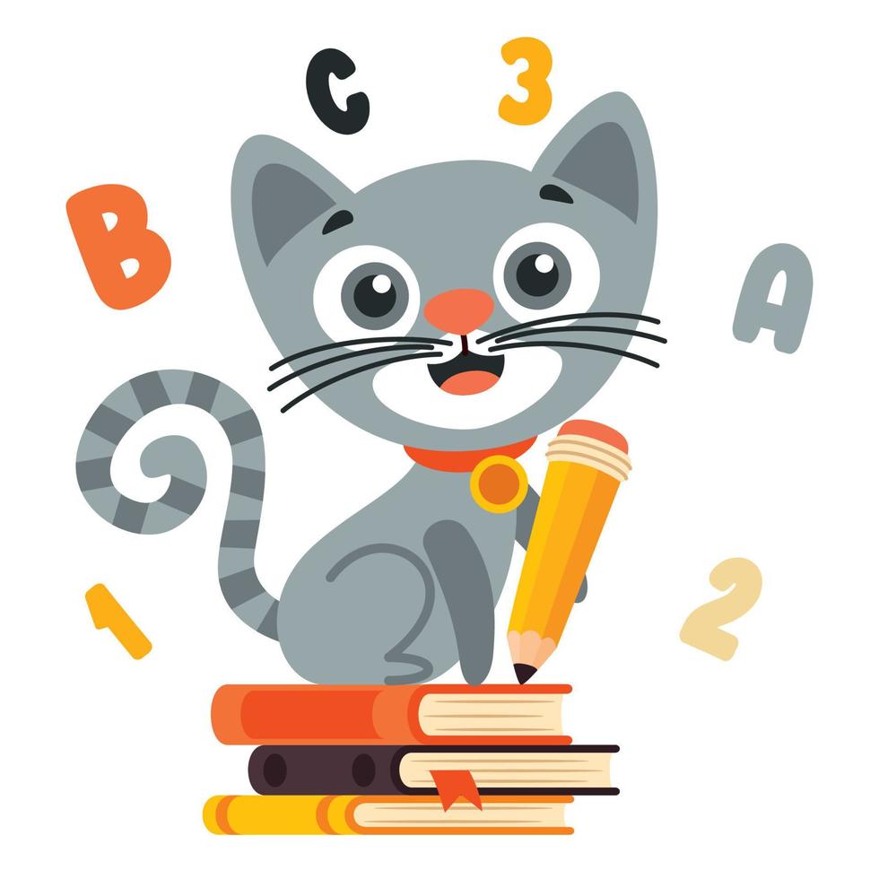 ilustración de educación con gato de dibujos animados vector