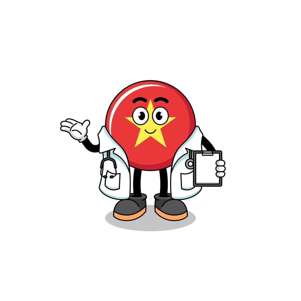 Cartoon mascot of vietnam flag doctor vector